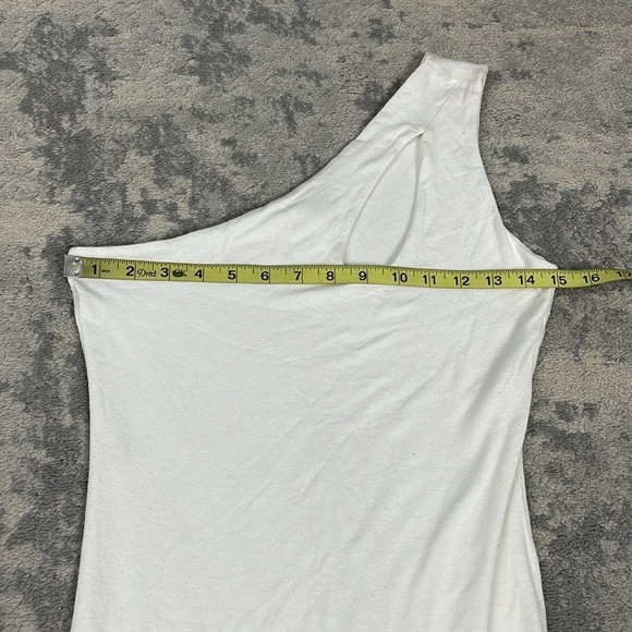Naked Wardrobe White Bodycon One Shoulder Dress Slit Neck Sz L - Picture 9 of 12